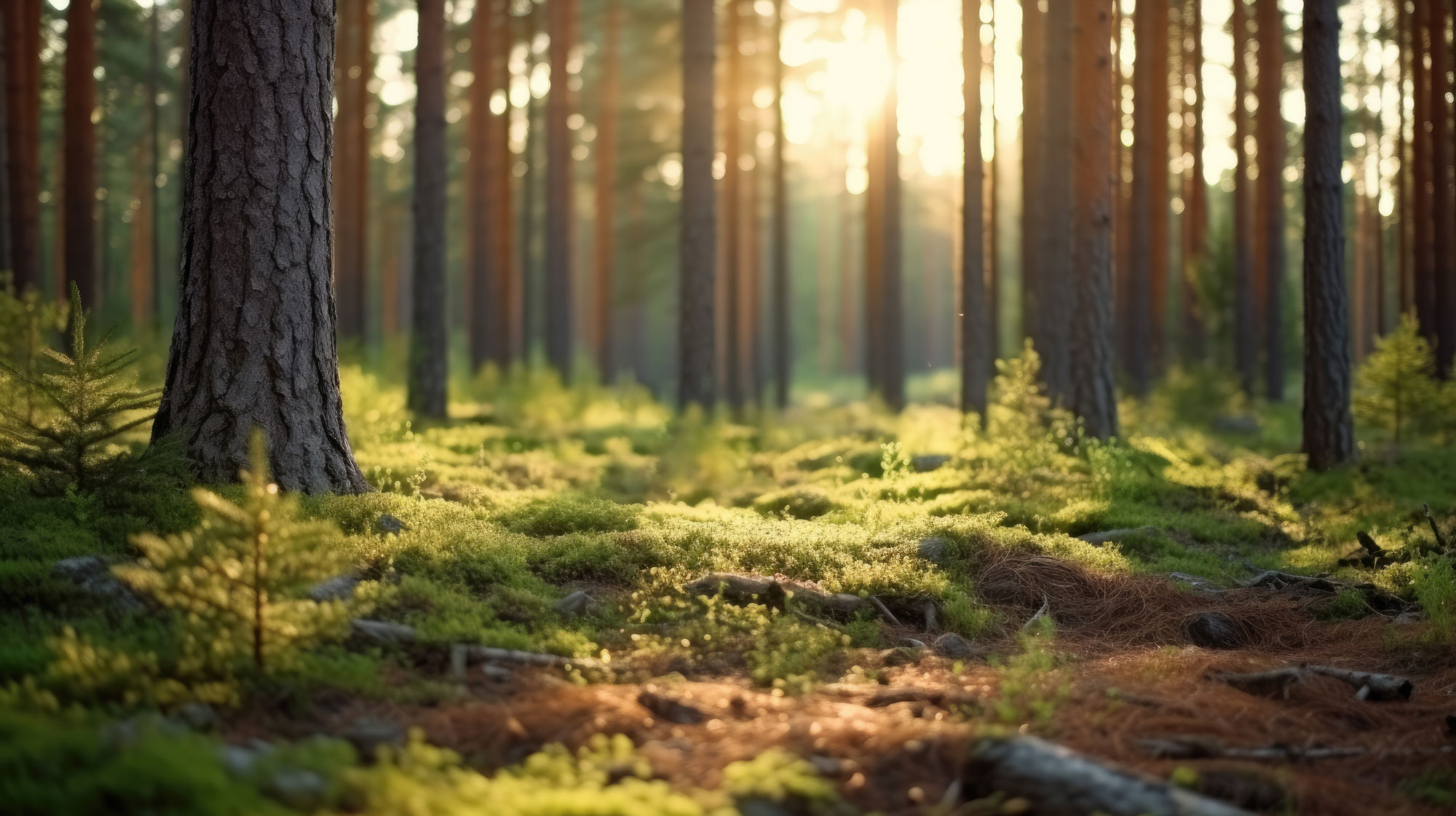 En tallskog i soluppgång